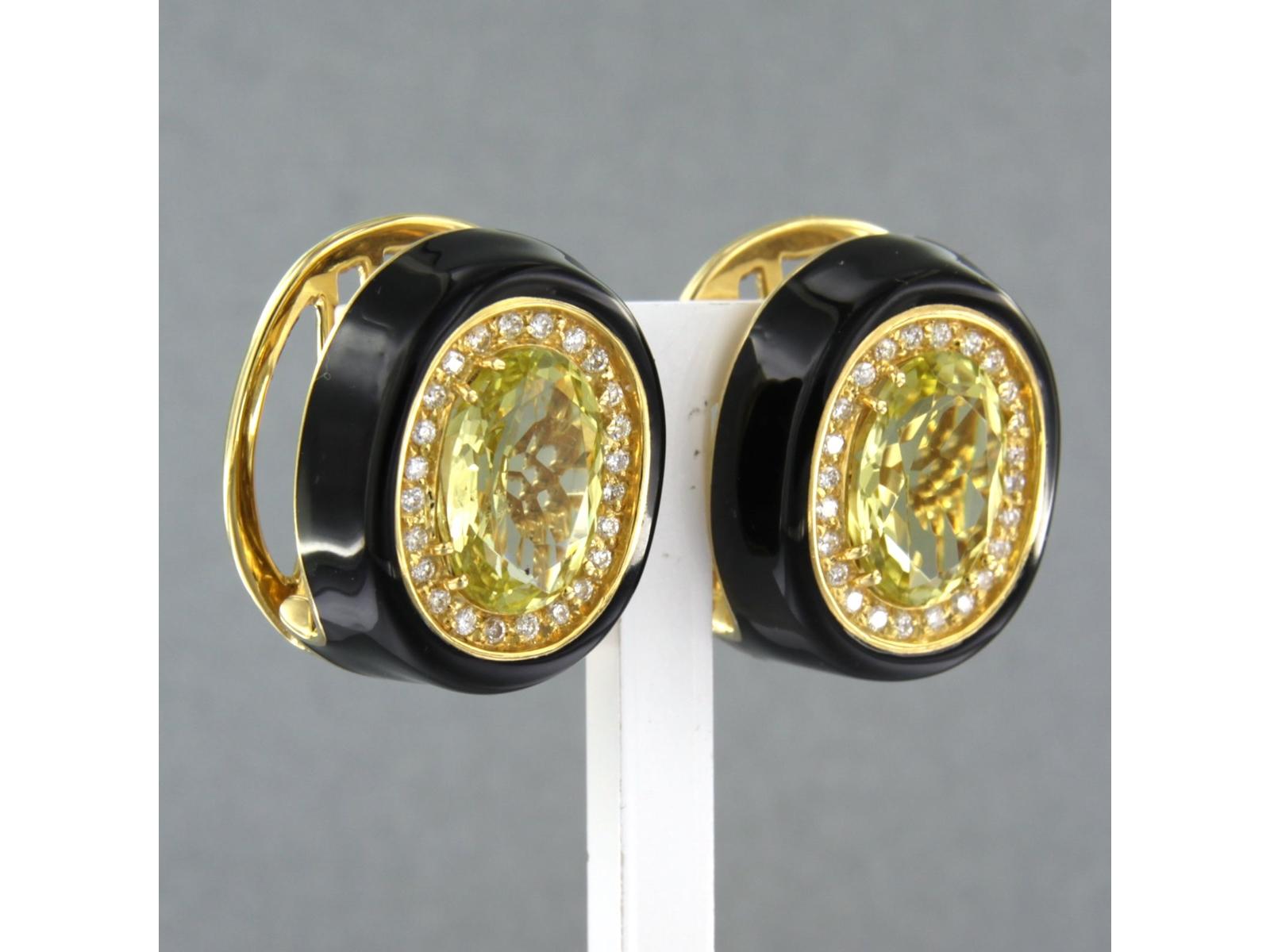 Ohrringe emailliert, mit Citrin und Diamanten im Kugelschliff verziert, 18 Karat Gold Damen im Angebot