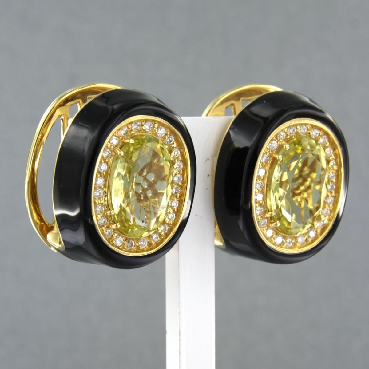Women's Earrings enamel decorated with citrine and billiant cut diamonds 18k gold For Sale