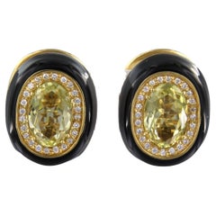Earrings enamel decorated with citrine and billiant cut diamonds 18k gold