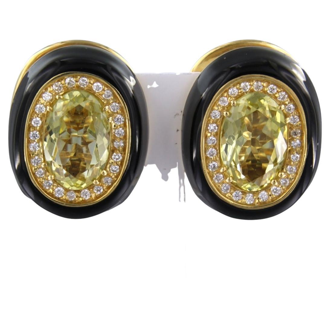 Earrings enamel decorated with citrine and billiant cut diamonds 18k gold For Sale
