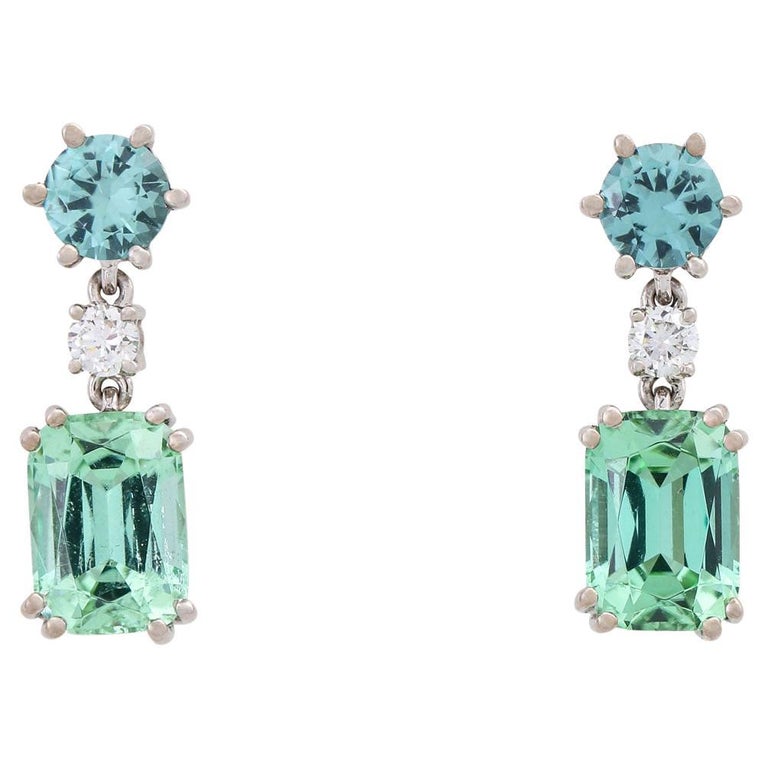 Earrings, Especially with 4 Very Fine Neon Mint Tourmalines Totaling 4.
