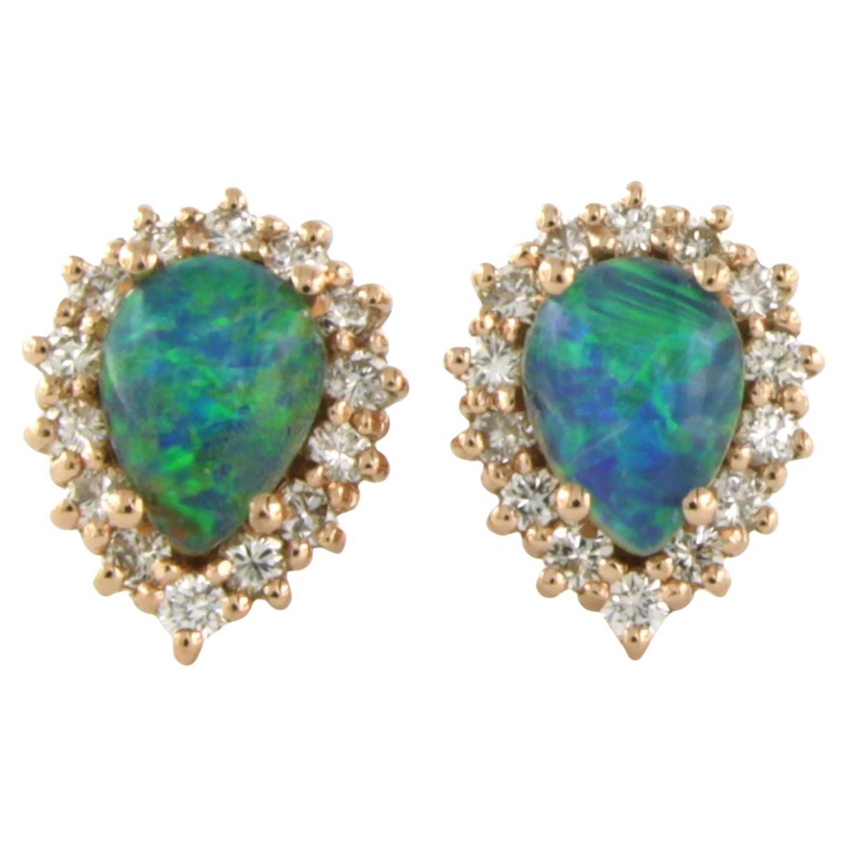 Earrings et with opal and diamonds 18k pink gold