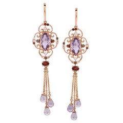 Earrings featuring Amethyst, Rhodolite, Semiprecious set in 14K Strawberry Gold