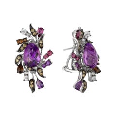 Ohrringe mit Amethyst, Halbedelstein, Quarz und Diamanten in 14 Karat Gold gefasst
