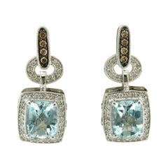 Boucles d'oreilles aigue-marine chocolat et vanille serties en or 14 carats