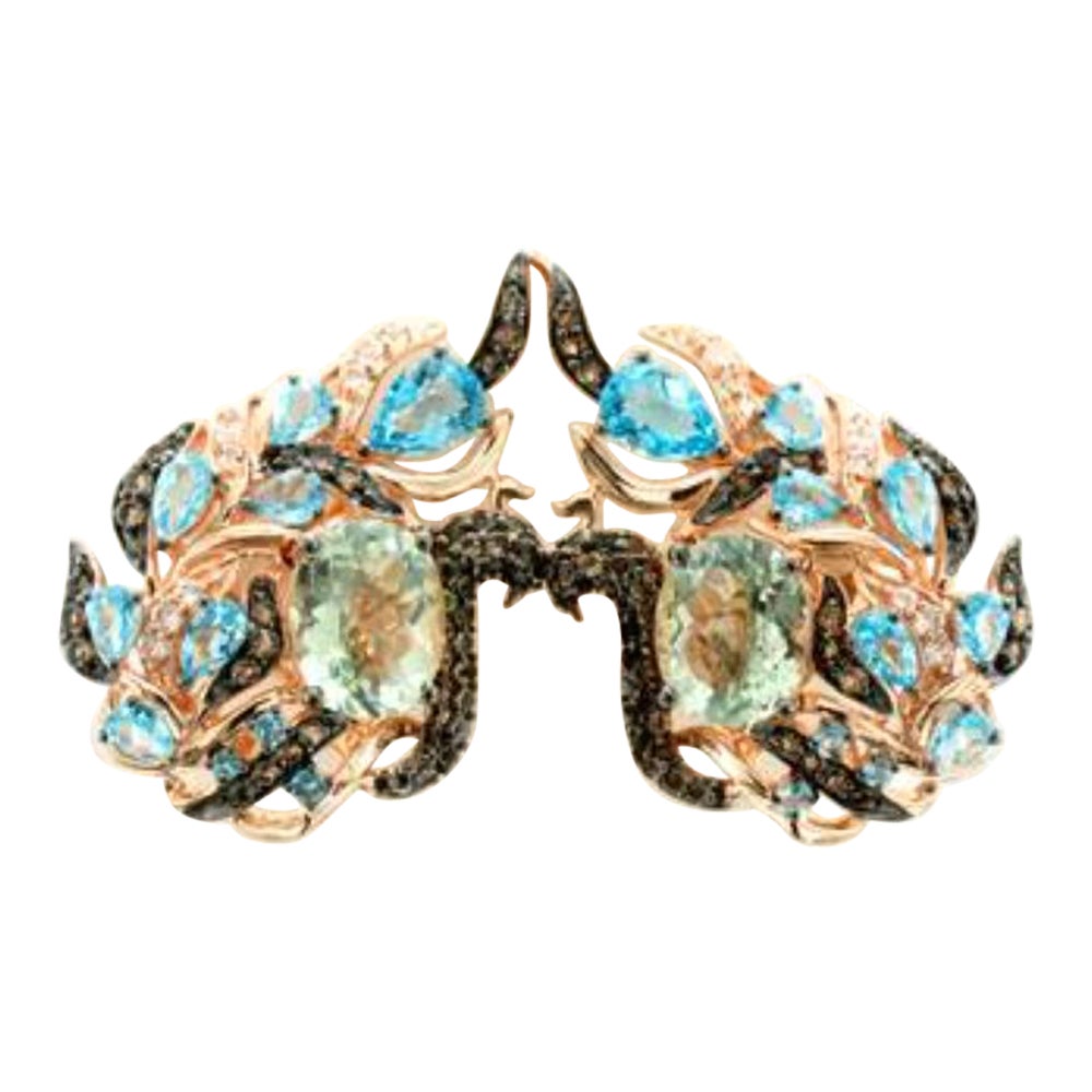 Ohrringe mit blauem & Vanilla-Topas und Schokoladenquarz in 14 Karat Gold gefasst