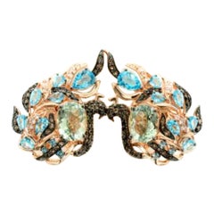 Ohrringe mit blauem & Vanilla-Topas und Schokoladenquarz in 14 Karat Gold gefasst