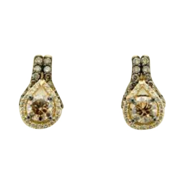 Pendientes con Diamantes Chocolate , Diamantes Vainilla engastados en Oro Miel 14K