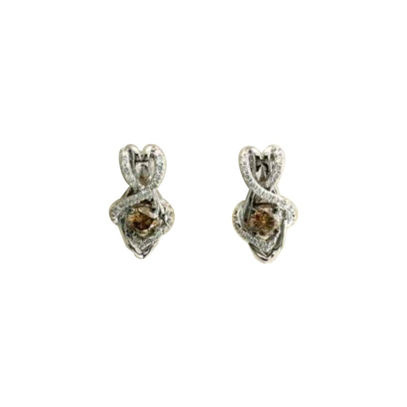 Orecchini con diamanti cioccolato e diamanti vaniglia in oro vaniglia 14K