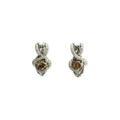 Pendientes con Diamantes Chocolate , Diamantes Vainilla engastados en Oro Vainilla de 14K