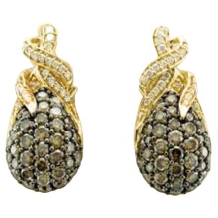Ohrringe mit Diamanten aus Schokolade und Vanille, gefasst in 14K Honey Gold im Angebot