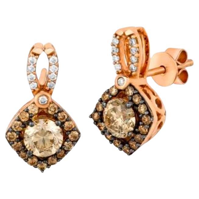 Earrings featuring Chocolate & Vanilla Diamonds set in 14K Strawberry Gold  For Sale