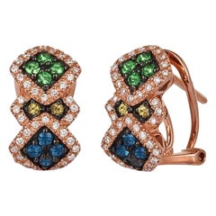 Orecchini con Pink, Zaffiro giallo, Tsavorite e Diamanti in oro 14K