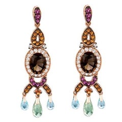 Earrings featuring Quartz, Semiprecious, Rhodolite, Citrine set in 14K Gold