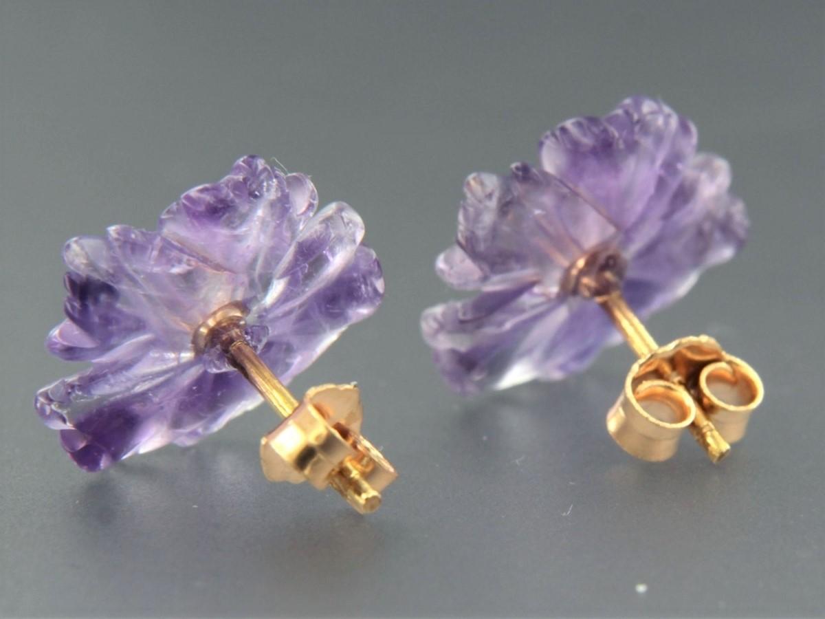 Ohrringe in Blumenform mit Amethyst und Diamanten (Brillantschliff)