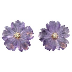 Earrings flower shaped Amethyst and diamond