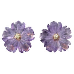 Ohrringe in Blumenform mit Amethyst und Diamanten