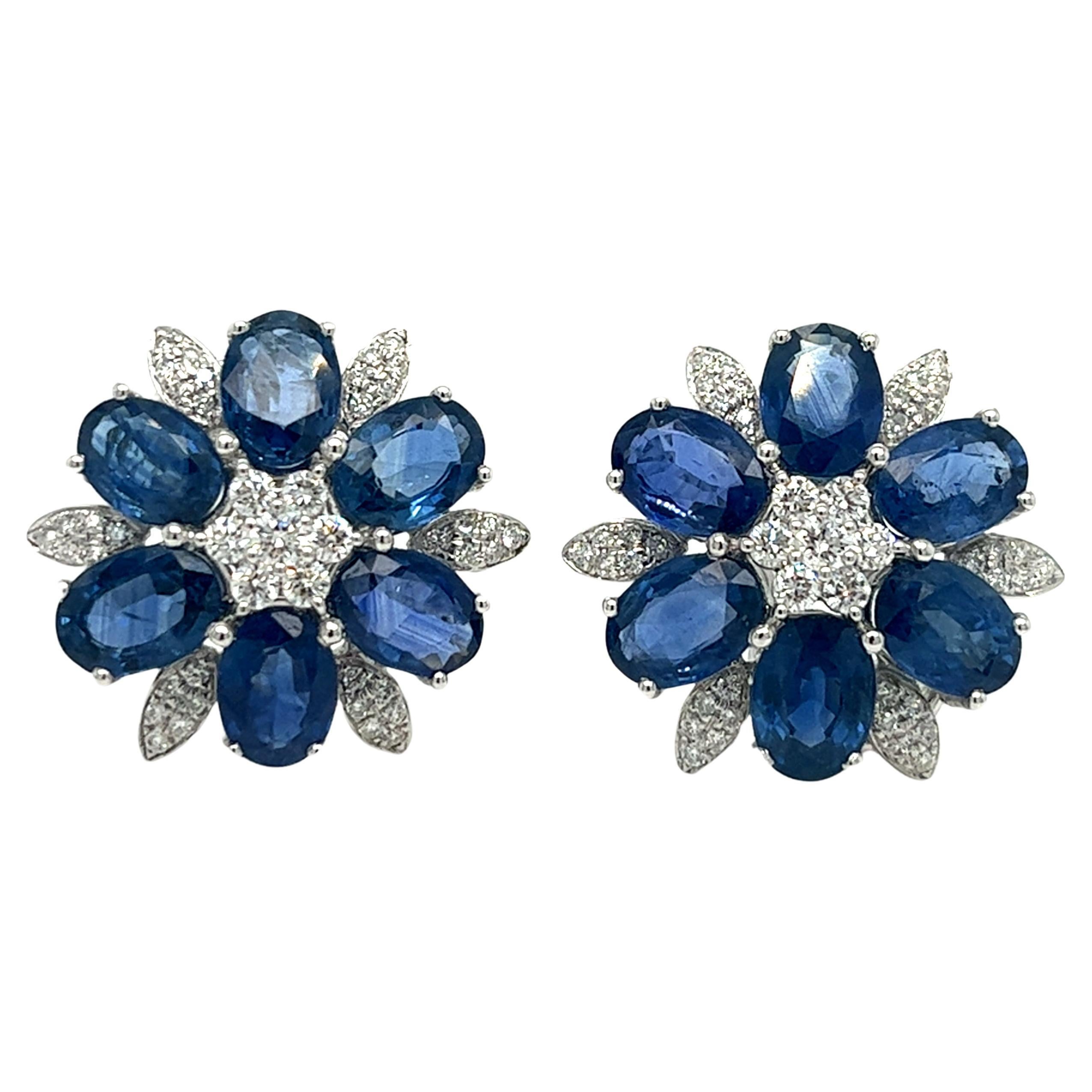 Earrings Flowers with Blue Sapphires 10.31 cts & Diamonds 0.80 cts. For Sale