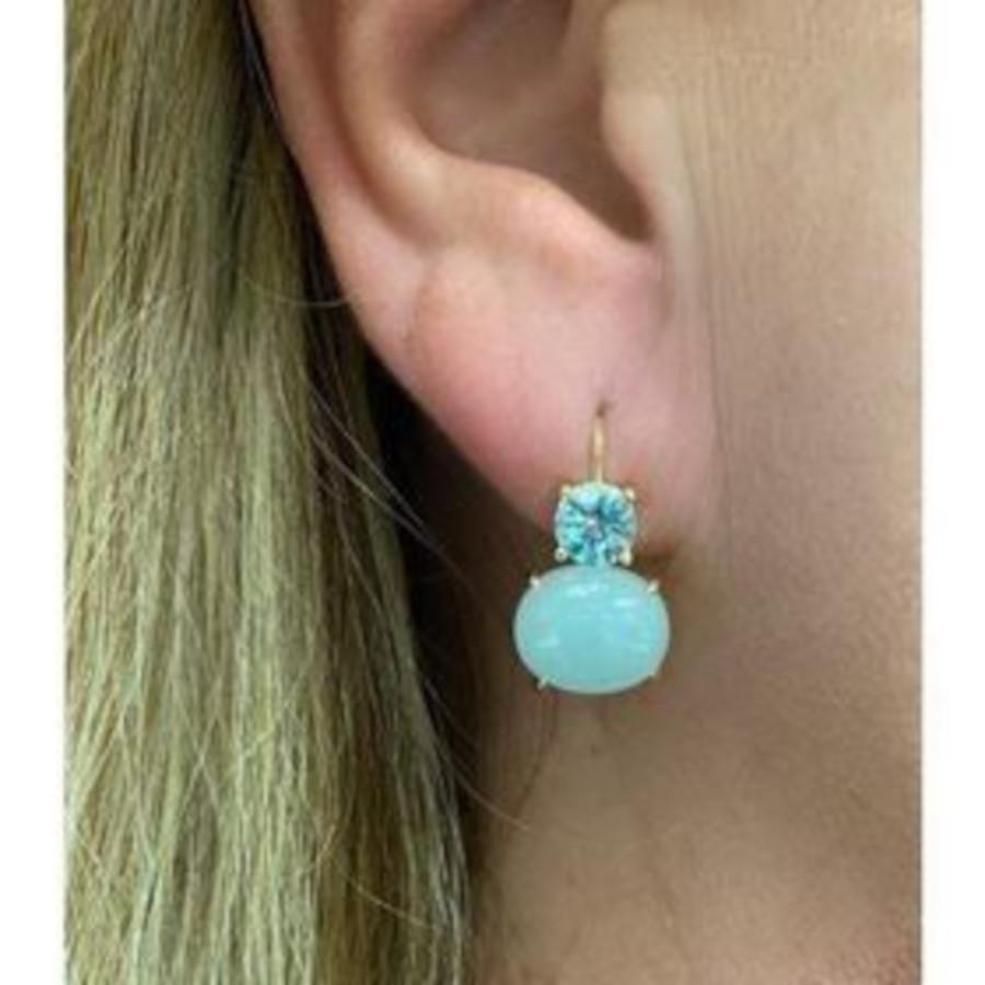 10.85 Carat Total Aquamarine Cabochon, Faceted, Yellow Gold Wire Drop Earrings 1
