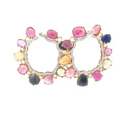 Earrings White Diamonds with Rose Cut Sapphires