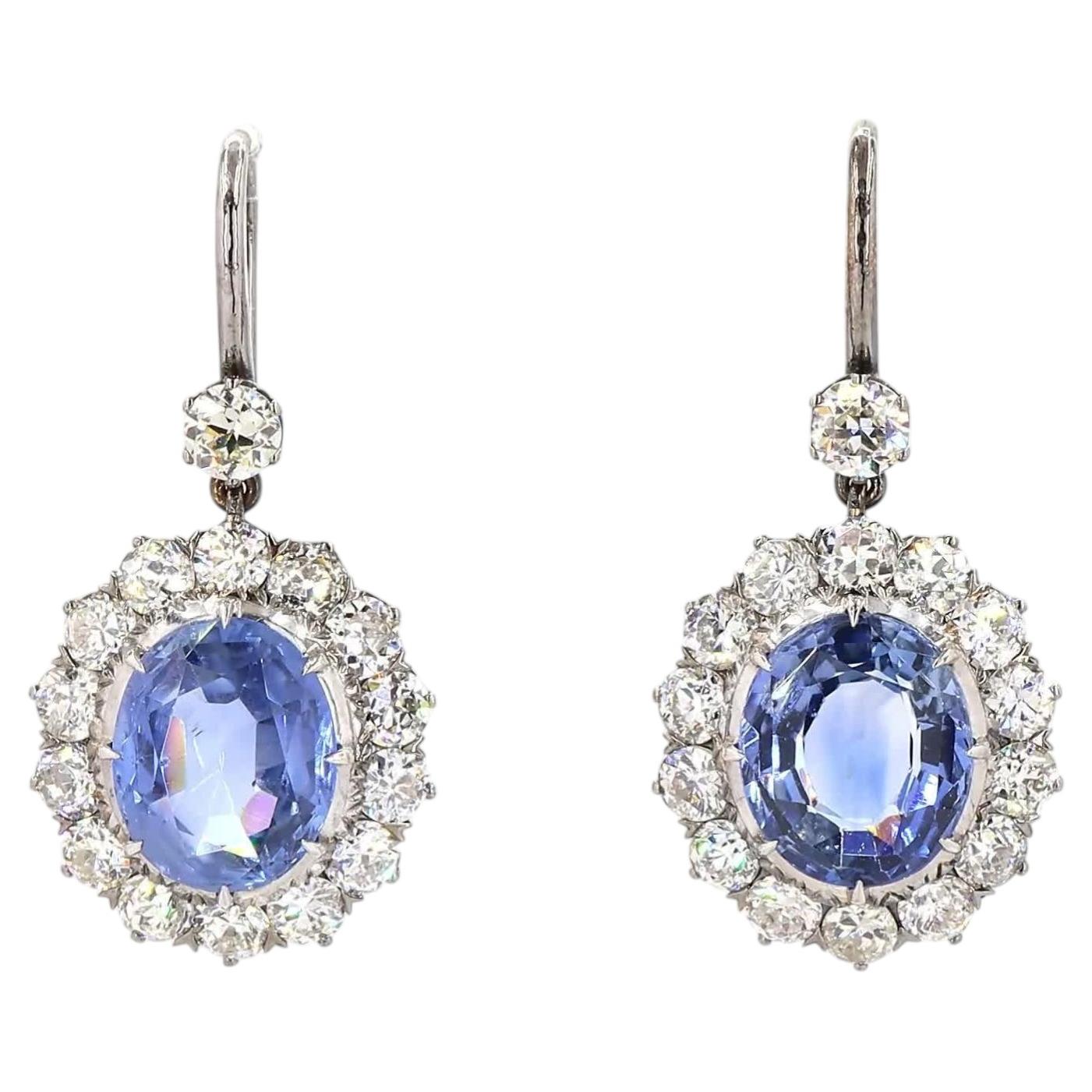 16.23 Carat Blue Sapphire and Diamond Hoop Earrings in 18K Gold