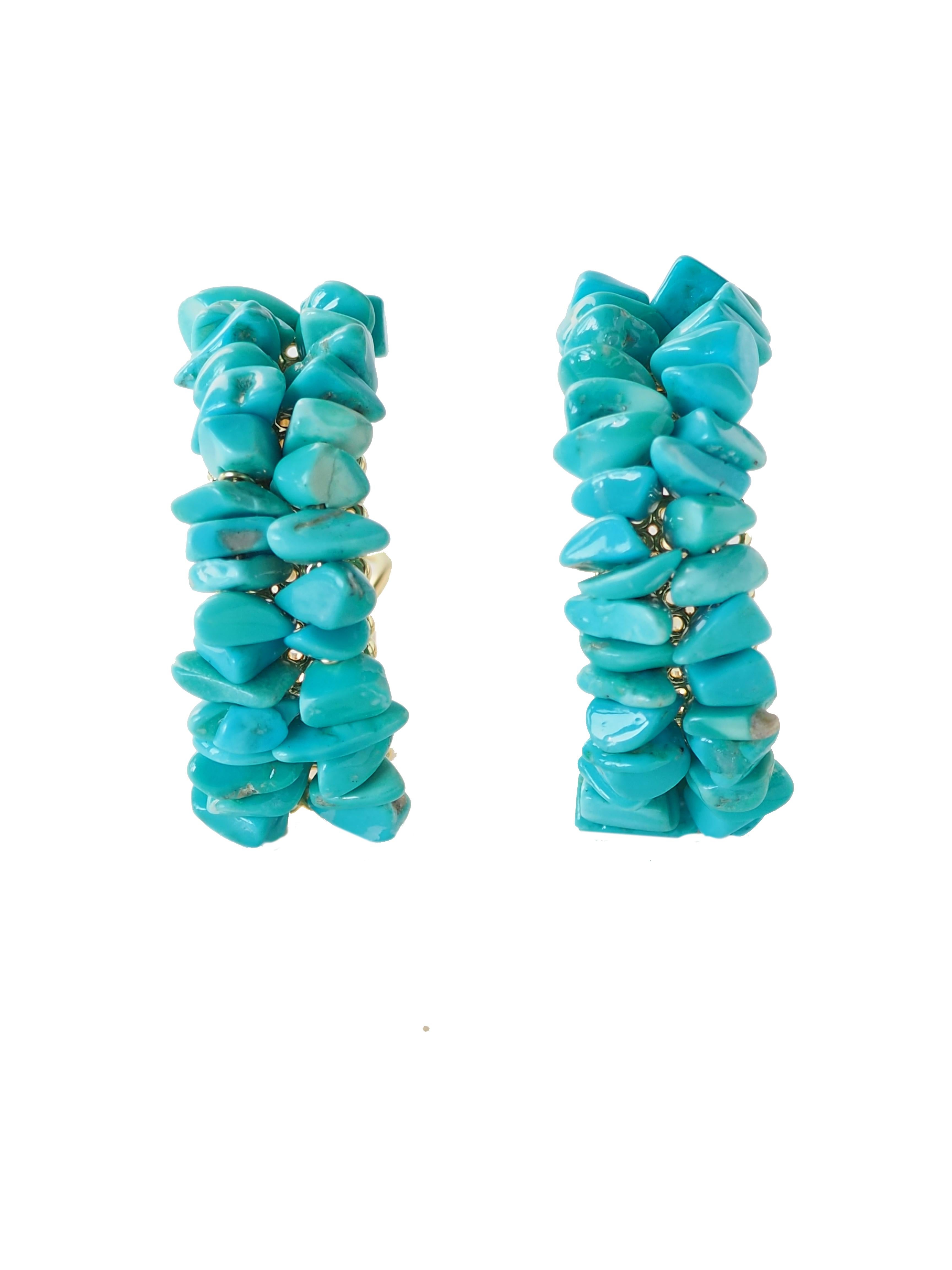 Sky Arch earrings with Turquoise natural stone 18k gold 15,96gr. length 4cm weight 14,1 gr each, 4 cm big large 0,5 cm.
All Giulia Colussi jewelry is new and has never been previously owned or worn. Each item will arrive at your door beautifully