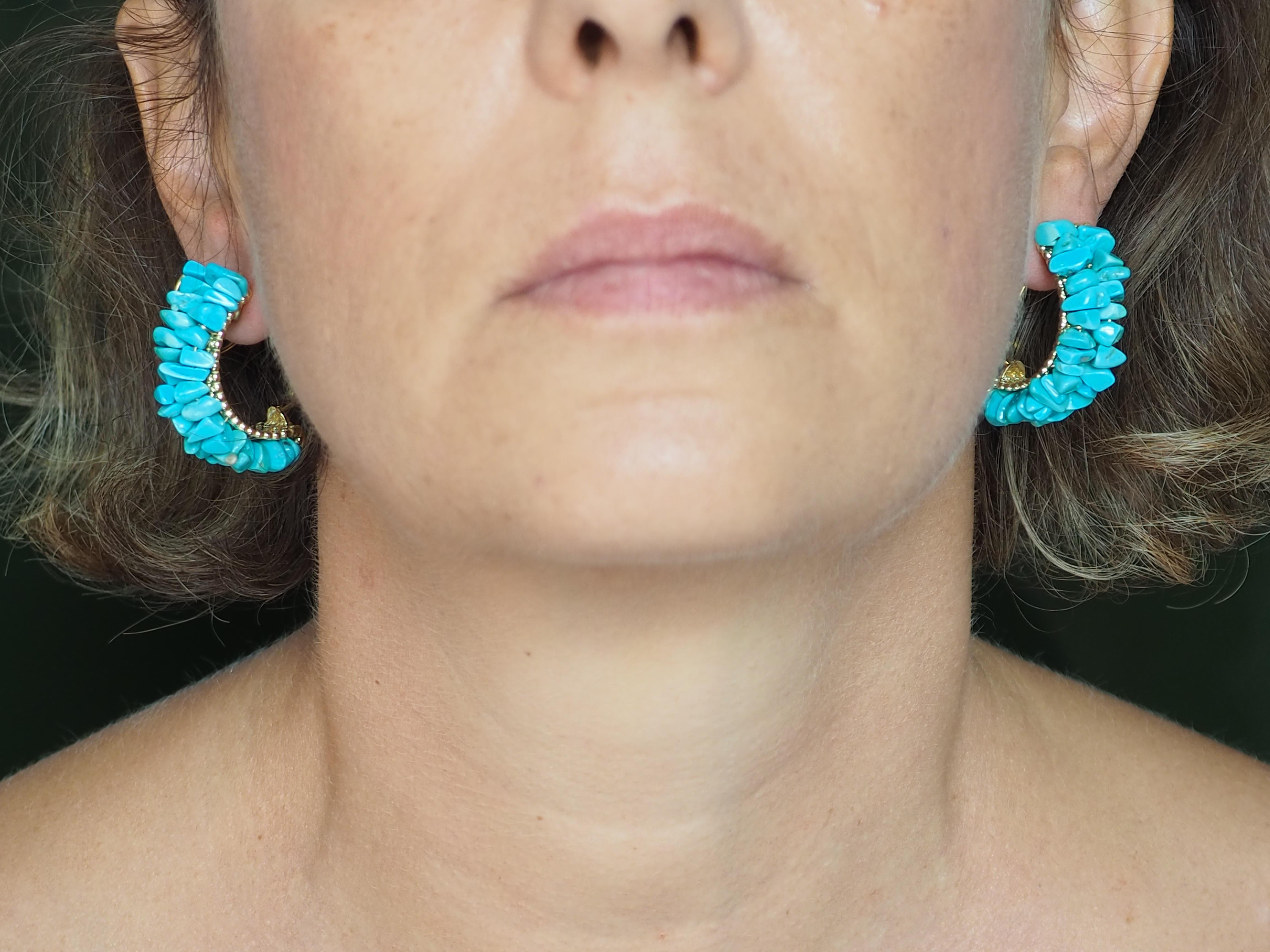 Earrings Gold Natural Turquoise In New Condition For Sale In Milan, IT