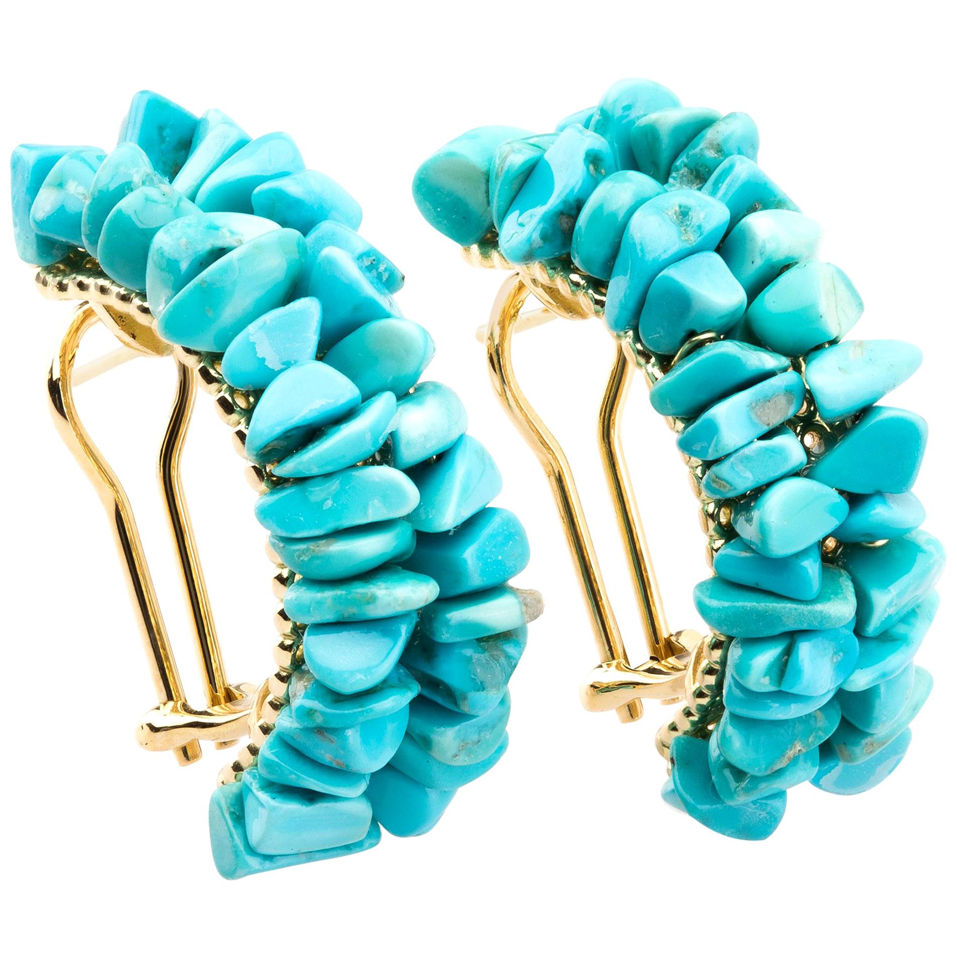 Earrings Gold Natural Turquoise For Sale