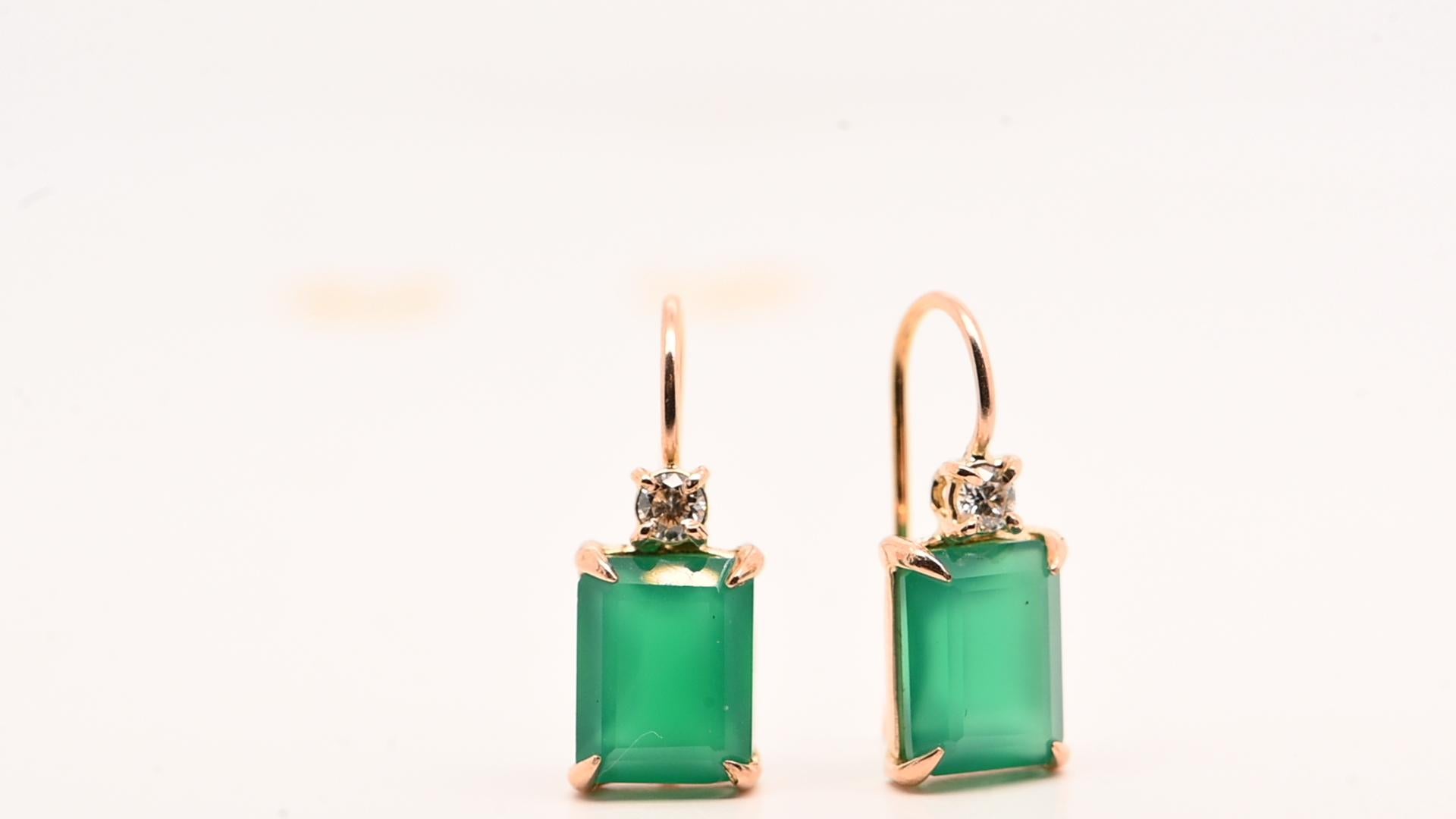 Pendientes Ónix Verde Diamantes 0, 12 Quilates Oro Amarillo 18 Quilates en venta 2