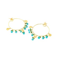 Earrings Hoop 18 Karat Yellow Gold, Emeralds and Apatite