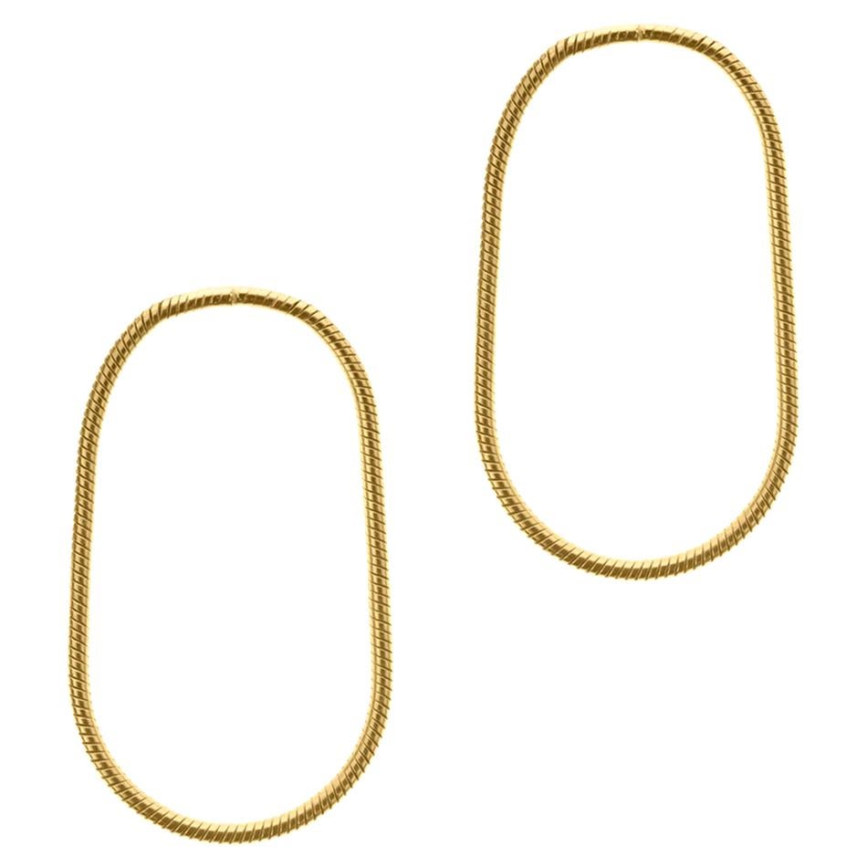 Earrings Hoop Shape Minimal Snake Chain 18 Karat Gold-Plated Silver Small, Greek For Sale