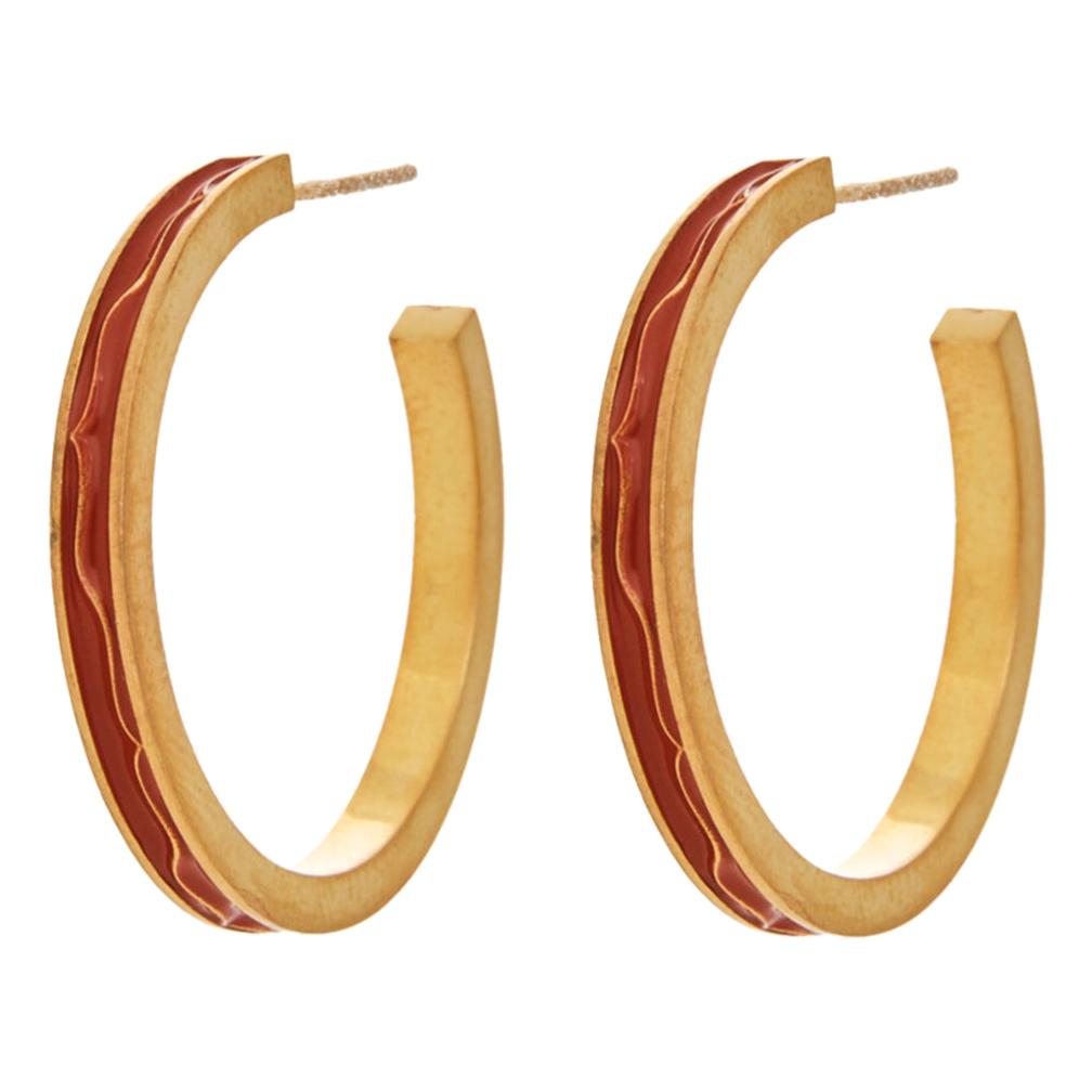 Earrings Hoops Classic Red Enamel 18K Gold-Plated Sterling Silver Greek Jewelry For Sale