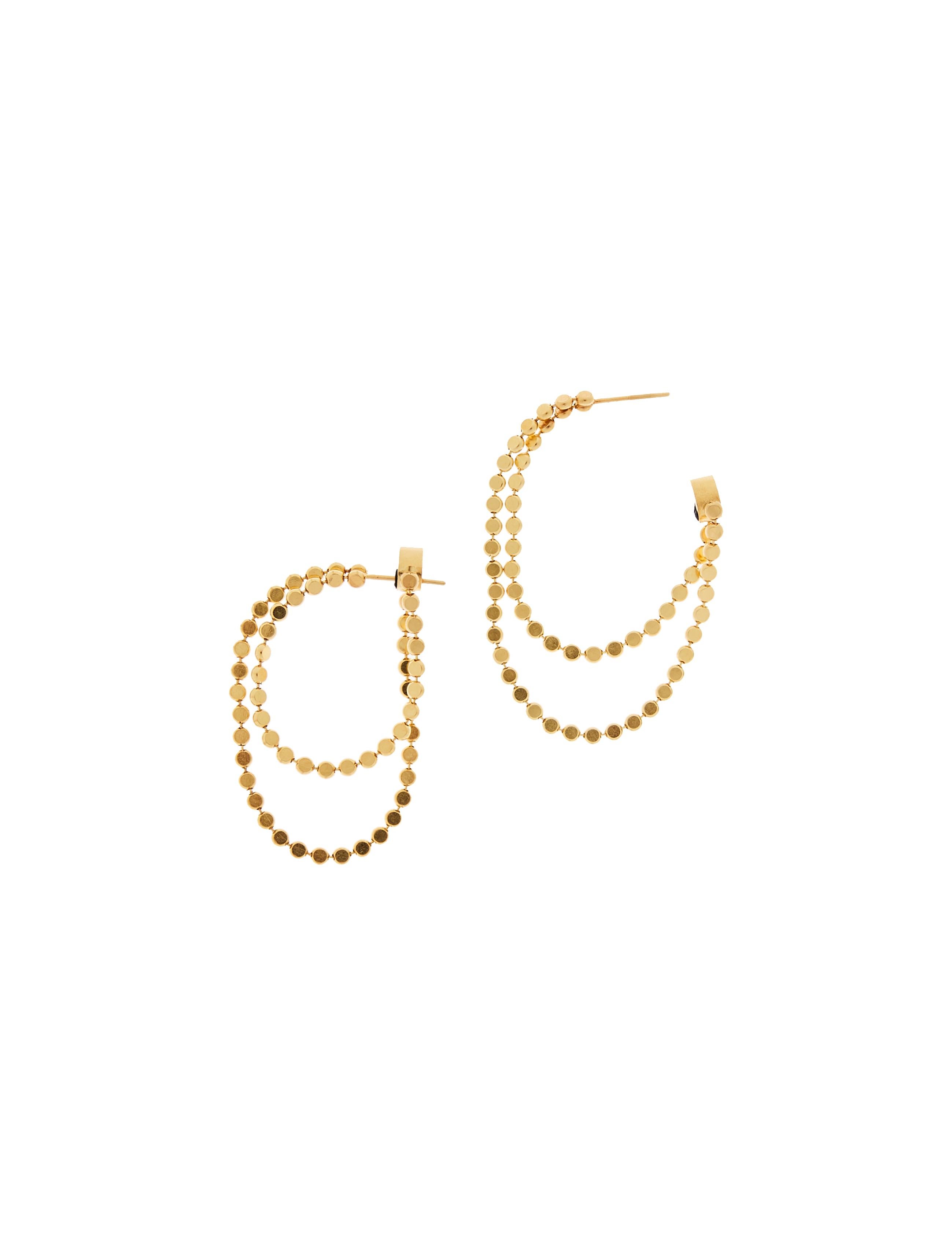 Earrings Hoops Double Round Motif Chain 18k Gold-Plated Silver Greek Earrings For Sale 2