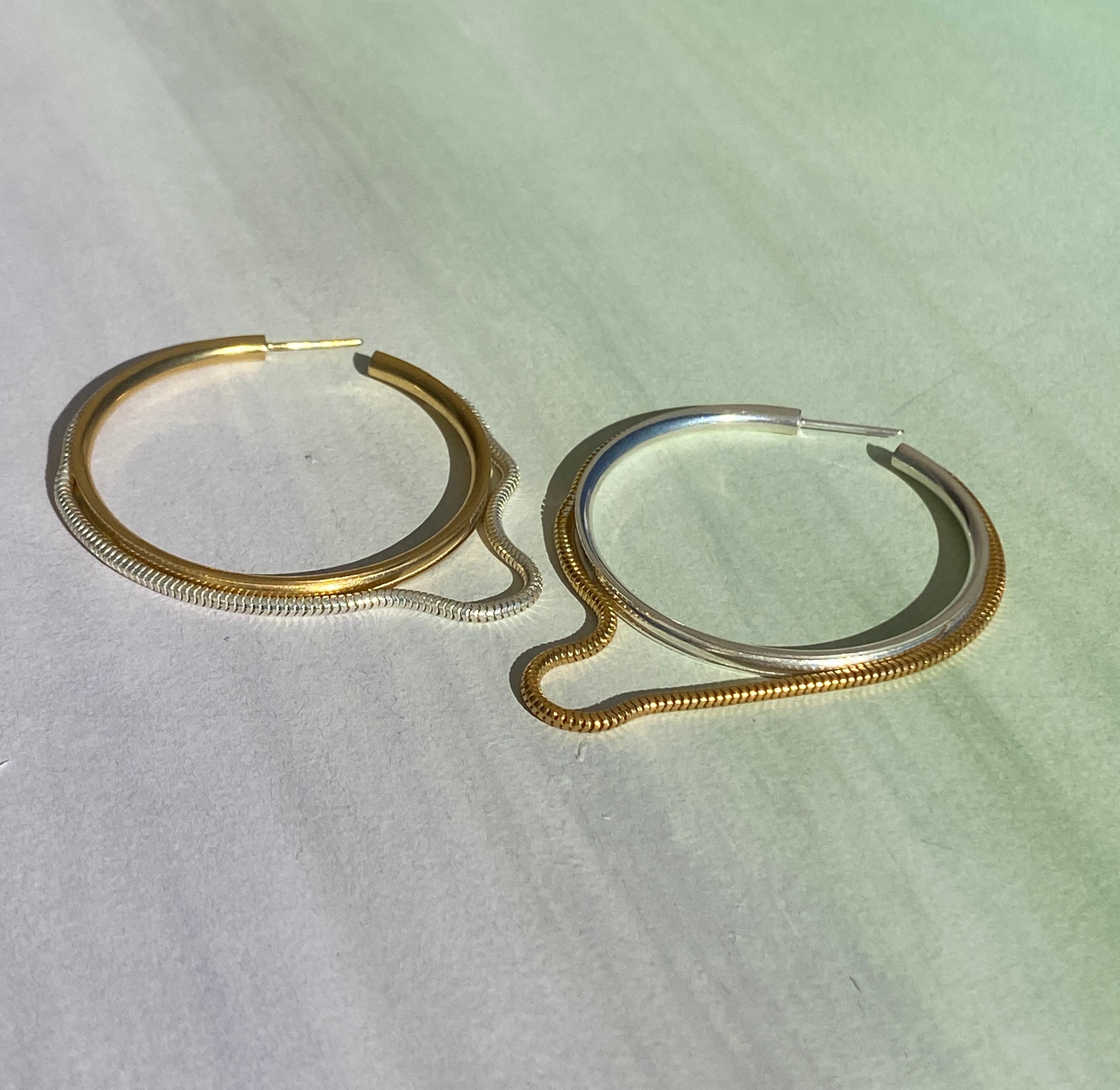 Earrings Hoops Minimal Large Snake Chain 18K Gold-Plated Silver Greek Earrings For Sale 2