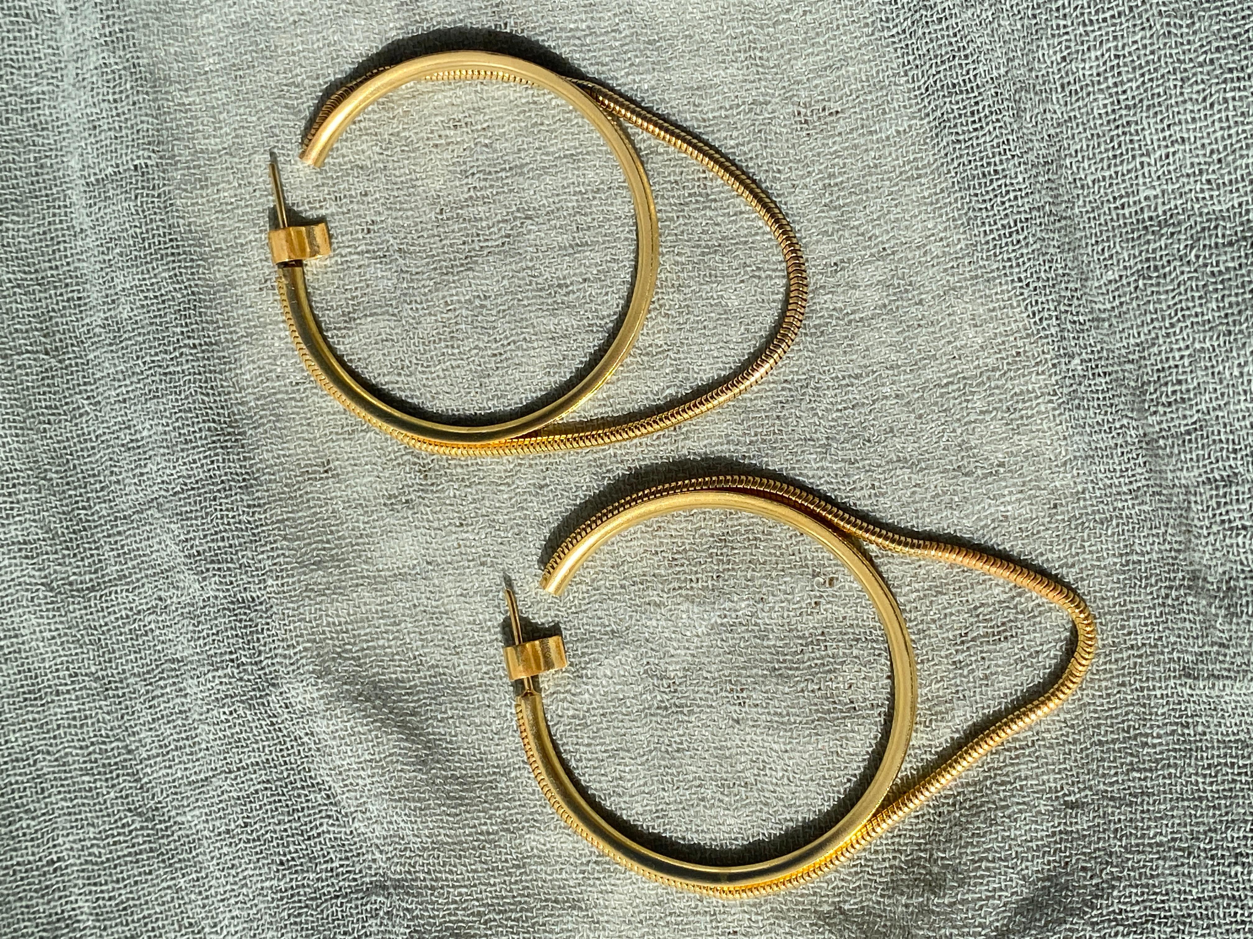 Earrings Hoops Minimal Large Snake Chain 18K Gold-Plated Silver Greek Earrings For Sale 4