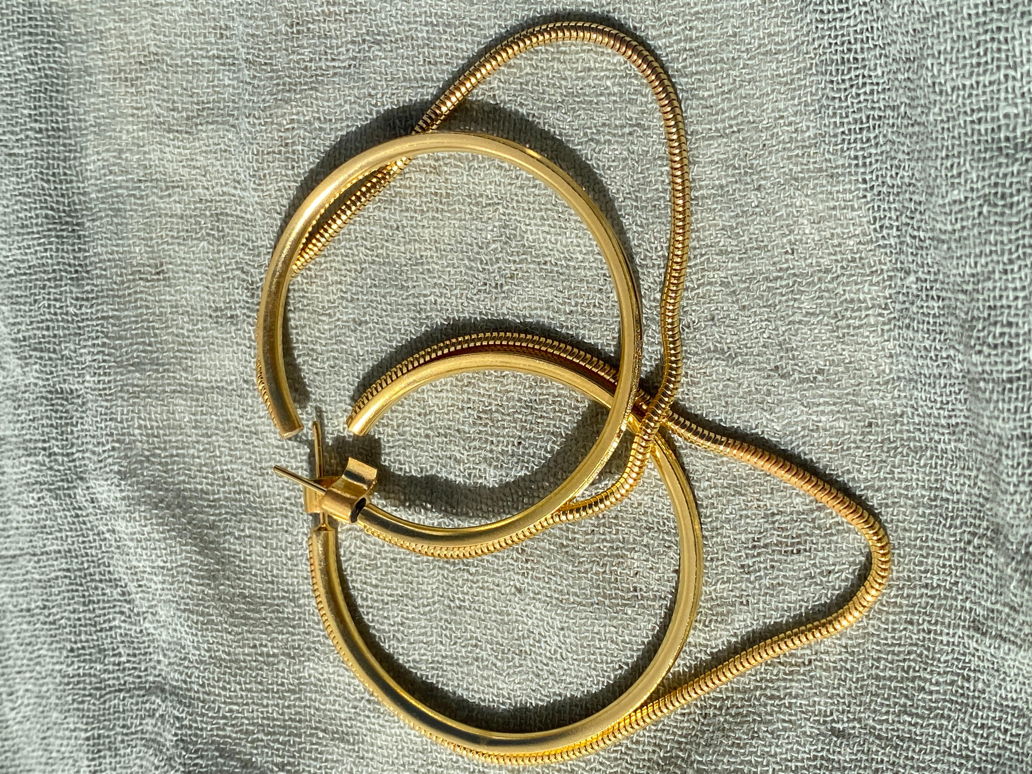 Earrings Hoops Minimal Large Snake Chain 18K Gold-Plated Silver Greek Earrings For Sale 5