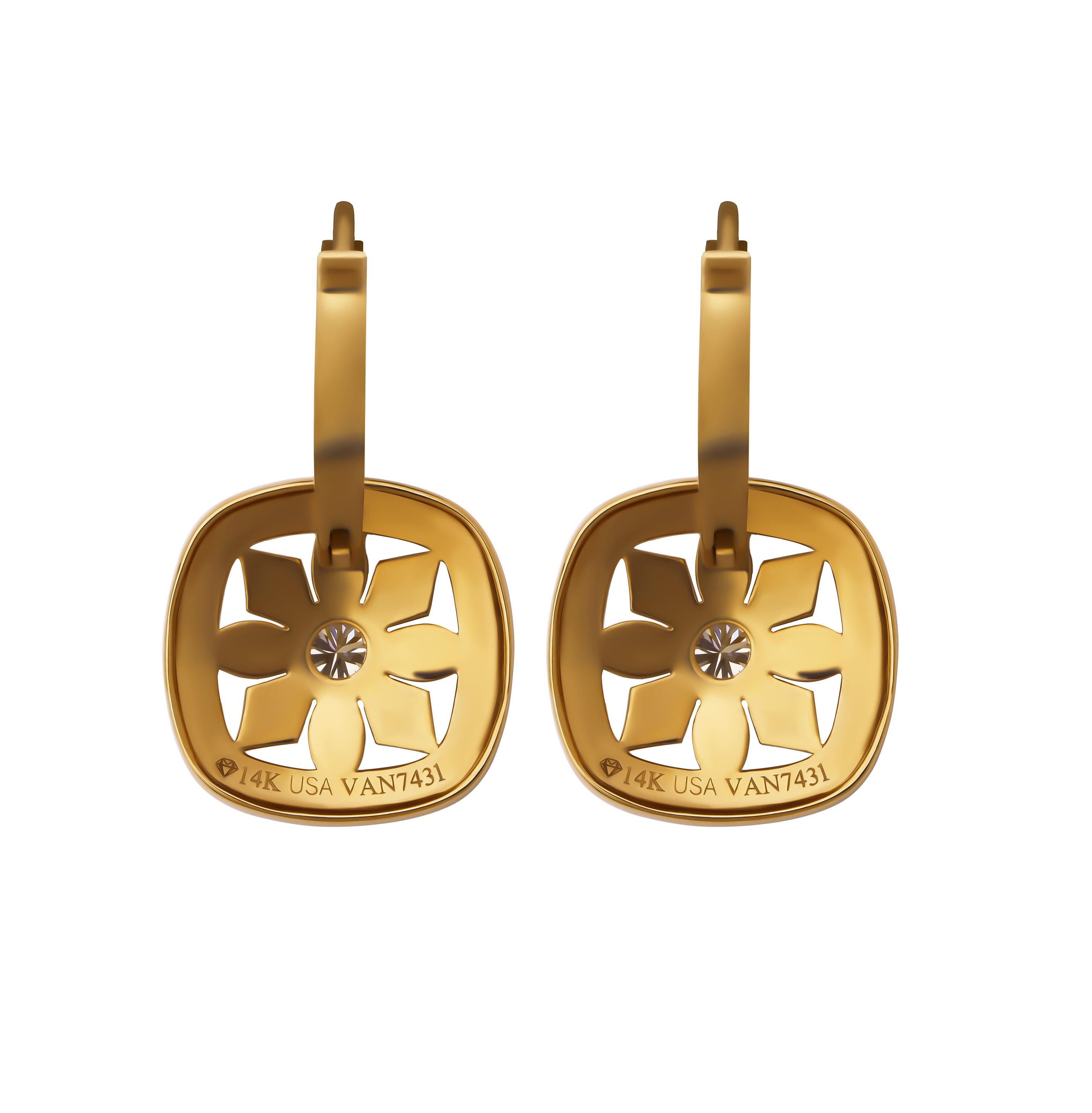 Round Cut Earrings in 14K Yellow Gold Art Deco Style For Sale