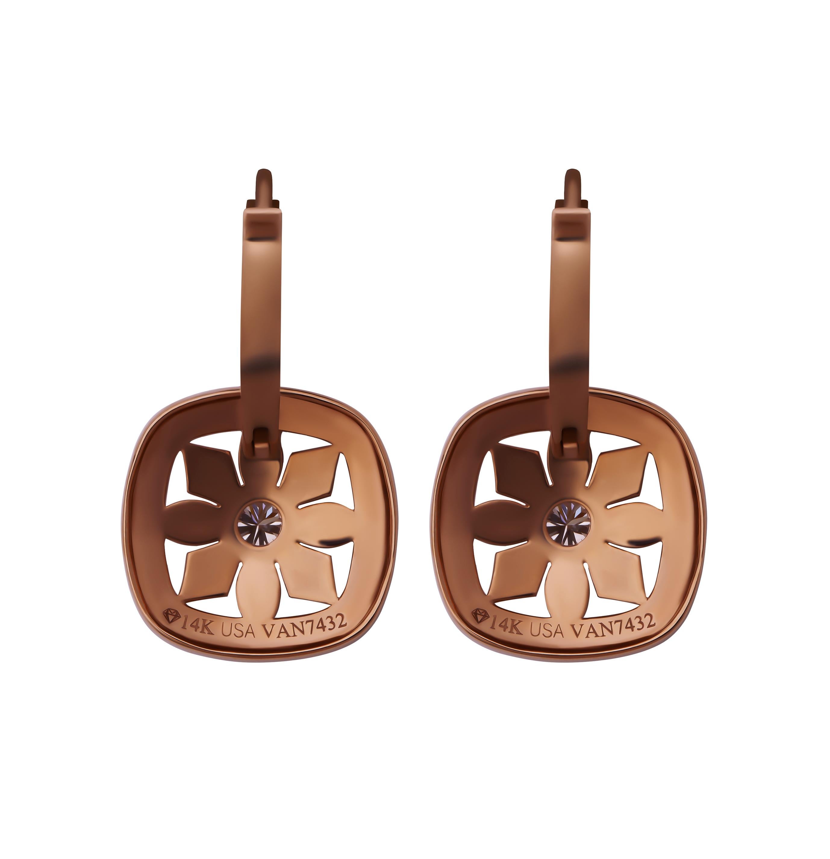 Round Cut Earrings in 18K Rose Gold Art Deco Style For Sale