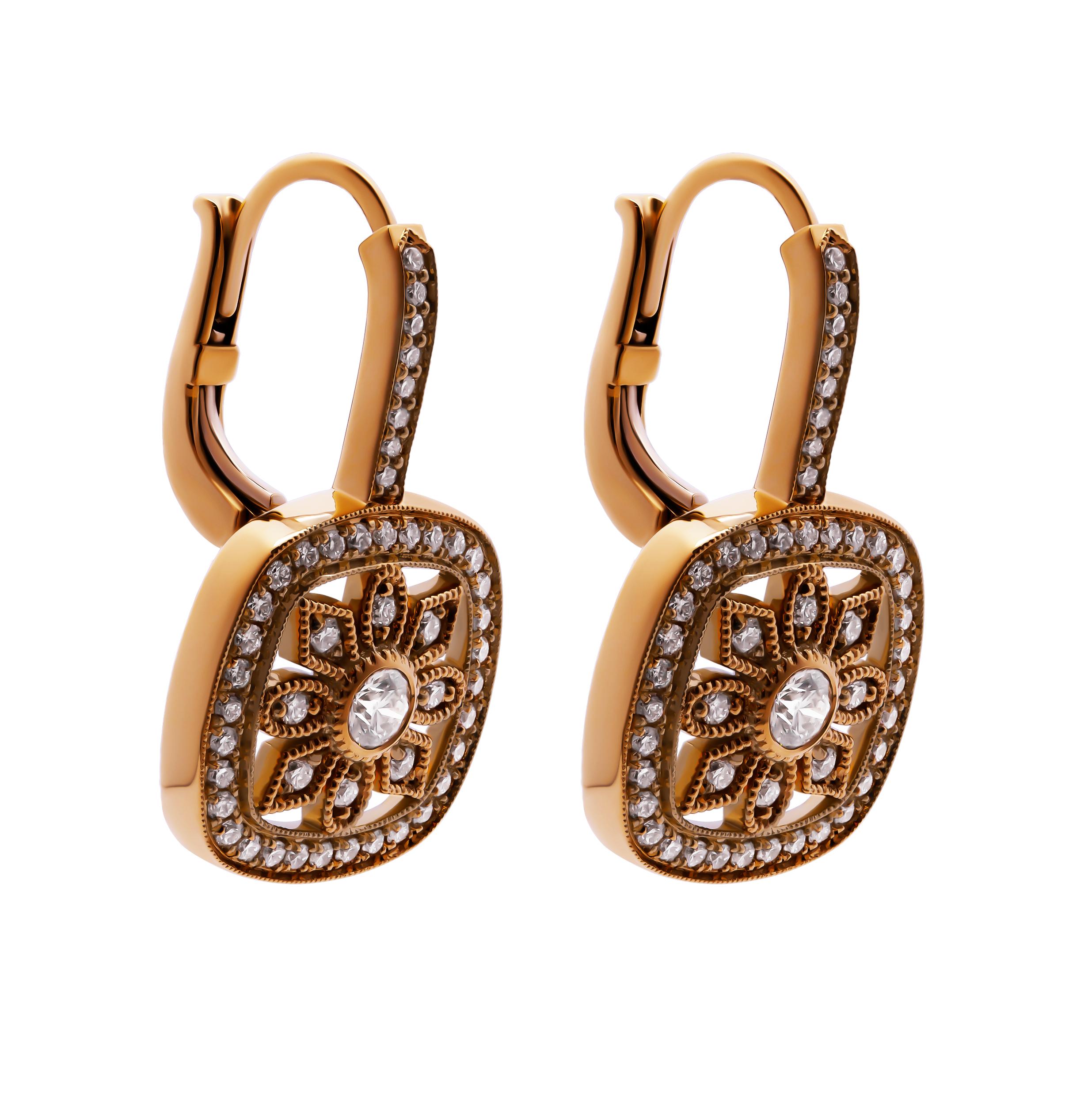 Earrings in 18K Rose Gold Art Deco Style In New Condition For Sale In New York, NY