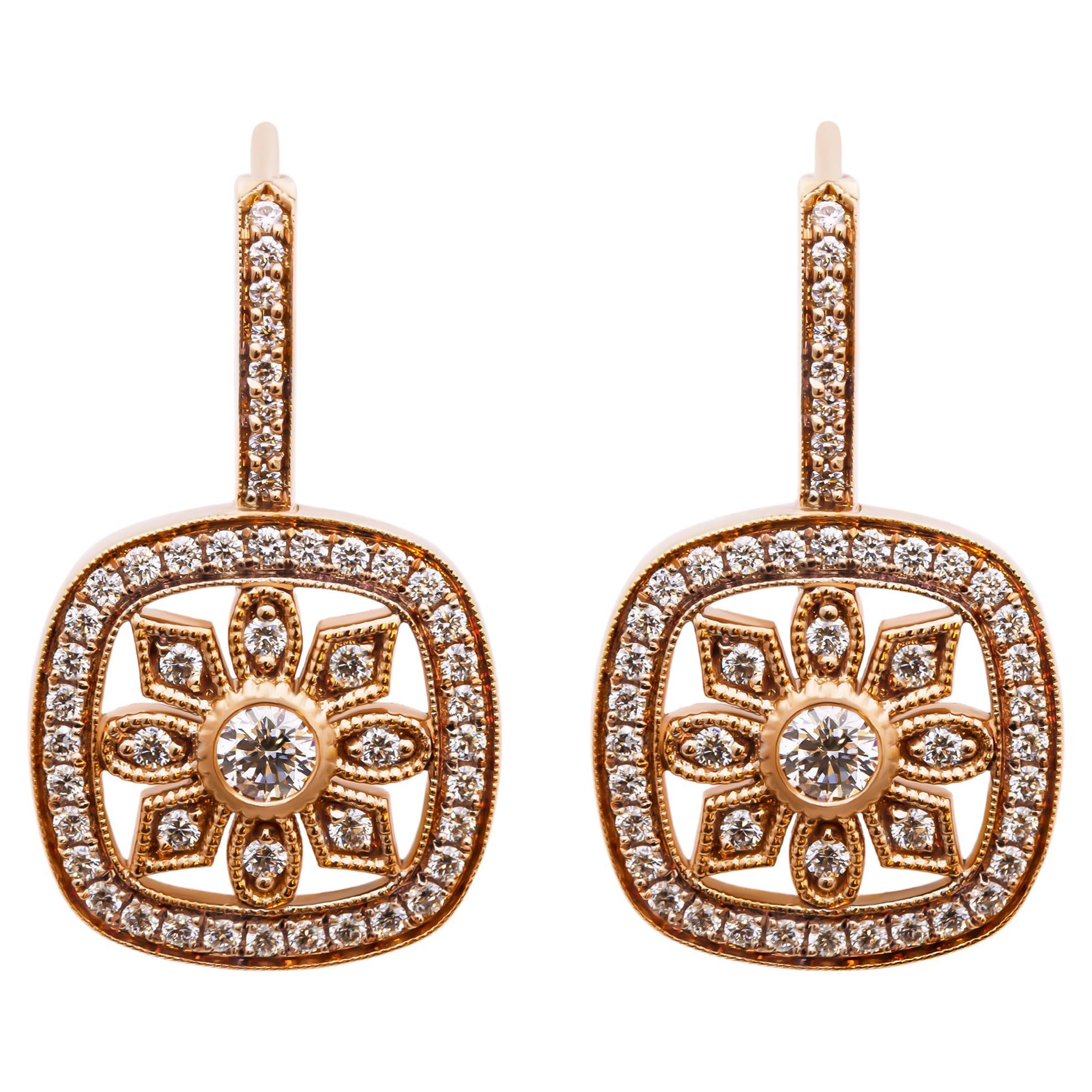 Earrings in 18K Rose Gold Art Deco Style For Sale
