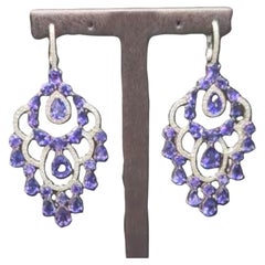 Earrings in 18k White Gold, Diamonds and Amethyst