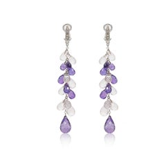 Earrings in 18k White Gold, Diamonds and Amethyst