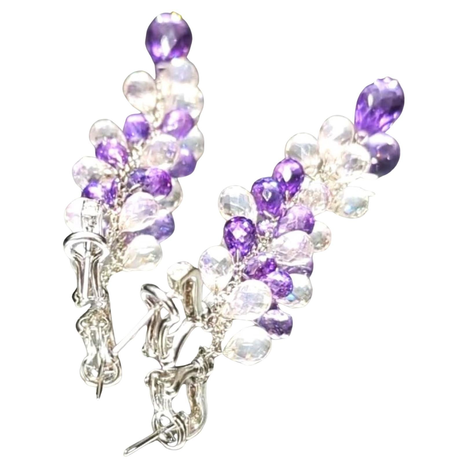 Taille émeraude Boucles d'oreilles en or blanc 18 carats, diamants et améthyste en vente