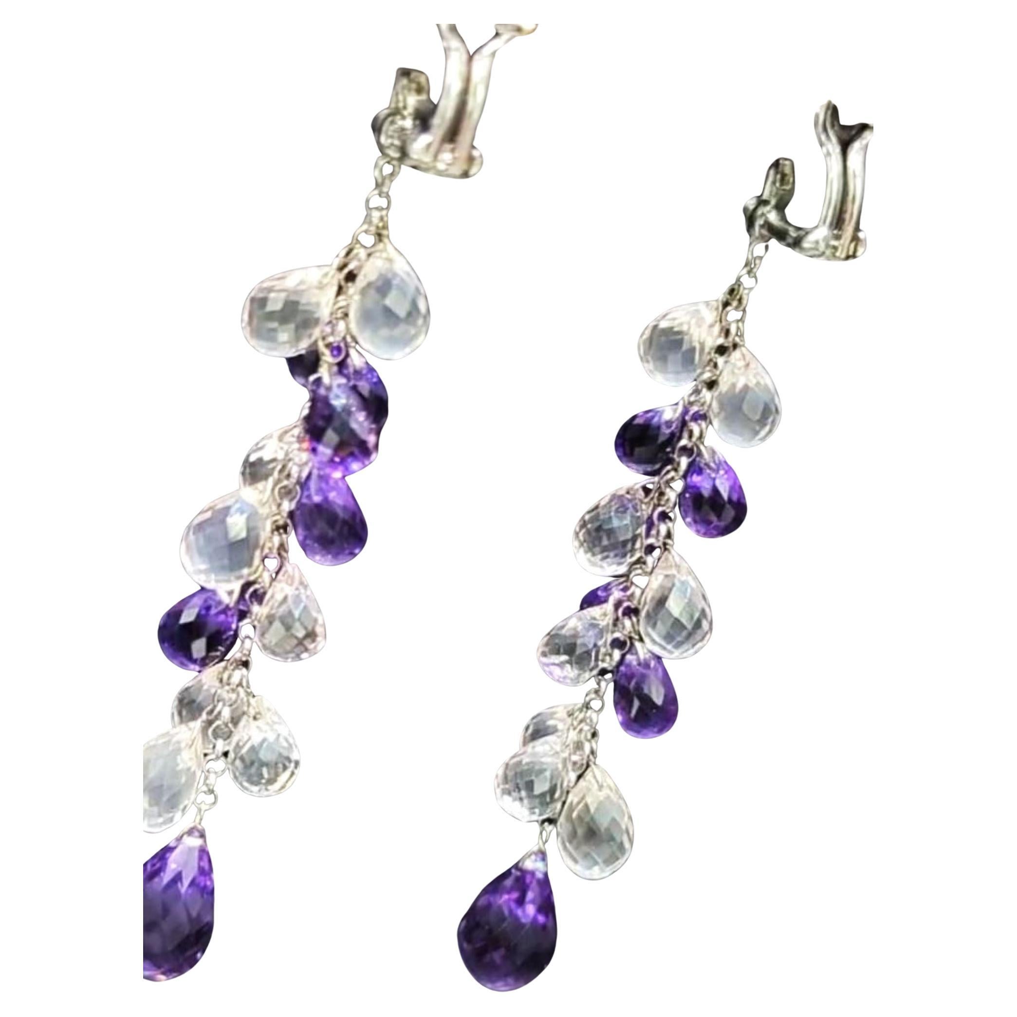Boucles d'oreilles en or blanc 18 carats, diamants et améthyste Neuf - En vente à Bilbao, ES