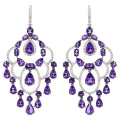 Boucles d'oreilles en or blanc 18 carats, diamants et améthyste