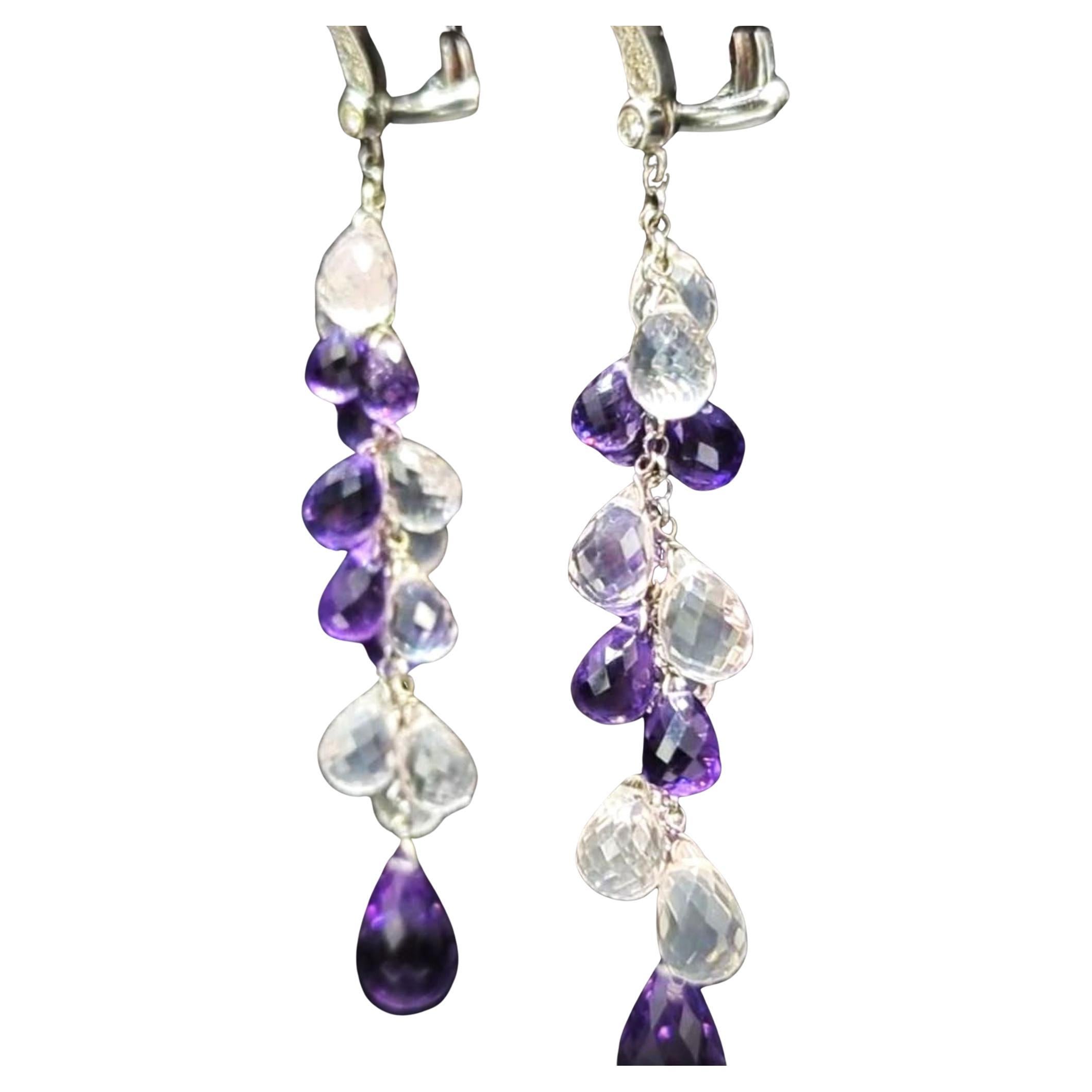 Boucles d'oreilles en or blanc 18 carats, diamants et améthyste Pour femmes en vente