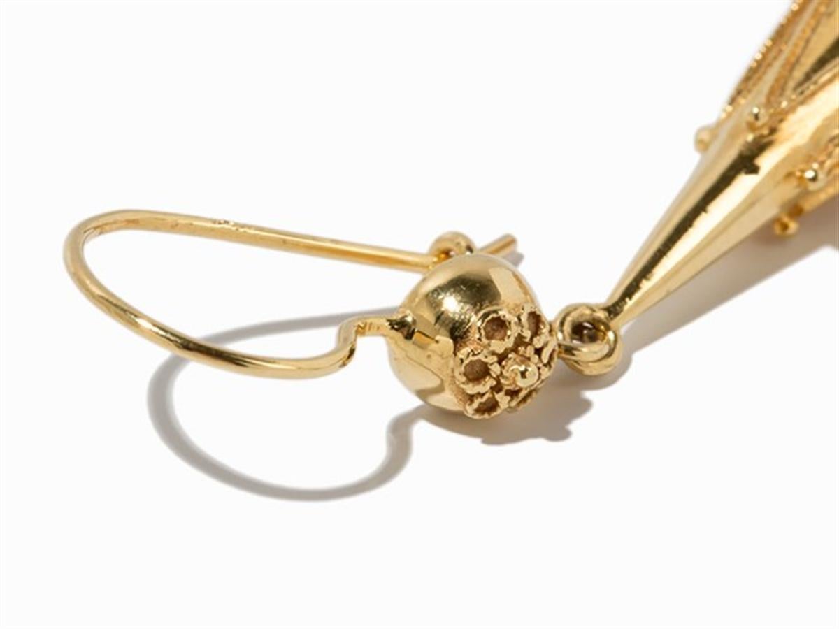 Women's Earrings in 19th Century Style, 750 Yellow Gold