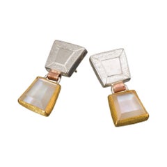 Earrings in 22 Karat Yellow Gold and Silver with Mother-of-Pearl