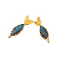 Earrings in 22 Karat Yellow Gold with Silver and Labradorite