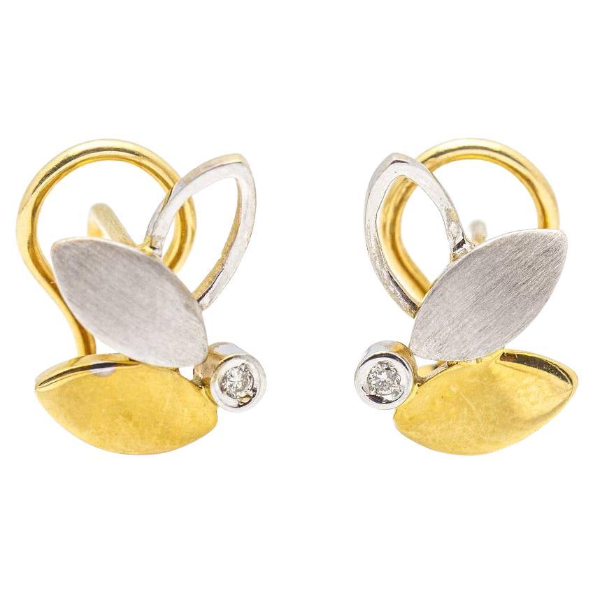 Earrings in Bicolour Leaf Gold For Sale